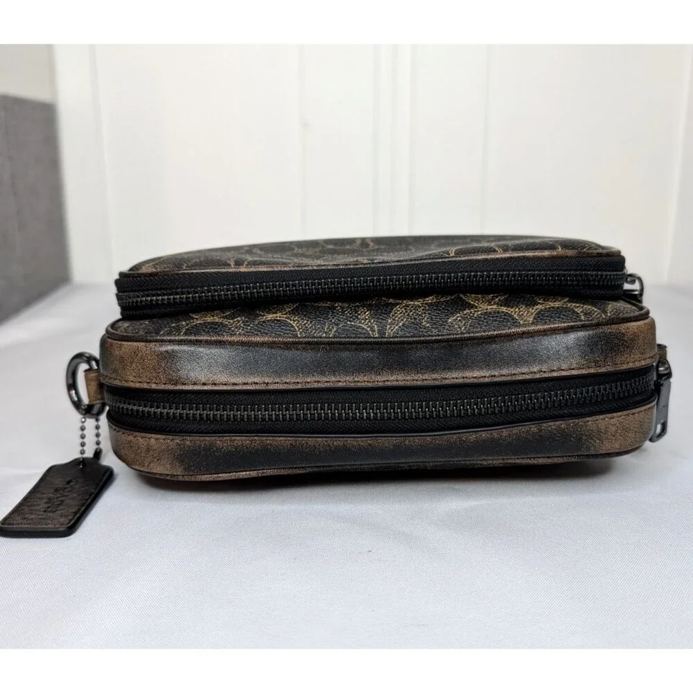 Coach Finlay Unisex Crossbody - Loved Leather/Signature Canvas/Gunmetal, NWT